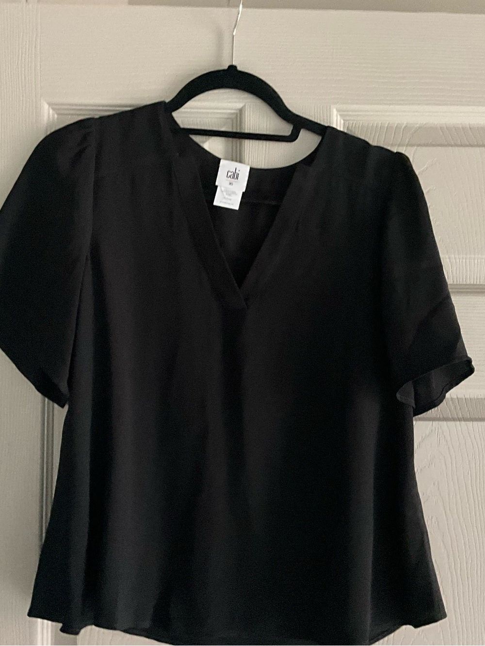 CAbi Black V-Neck Short Sleeve Blouse
